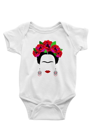 Frida Kahlo Baskılı Beyaz Unisex Bebek Body - Zıbın