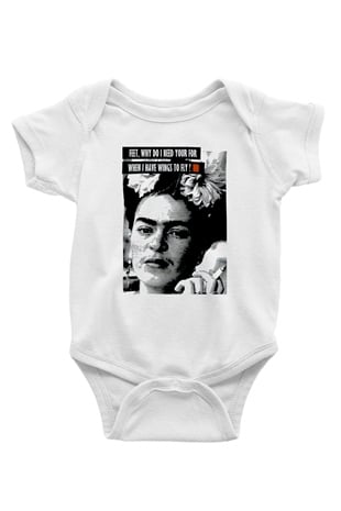 Frida Kahlo Baskılı Beyaz Unisex Bebek Body - Zıbın