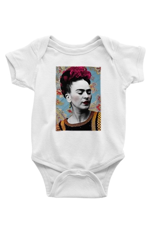 Frida Kahlo Baskılı Beyaz Unisex Bebek Body - Zıbın