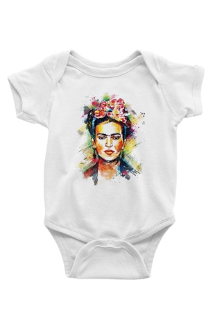 Frida Kahlo Baskılı Beyaz Unisex Bebek Body - Zıbın