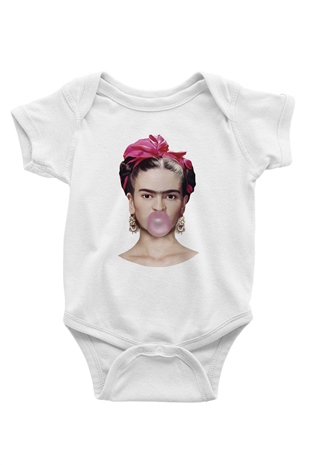 Frida Kahlo Baskılı Beyaz Unisex Bebek Body - Zıbın