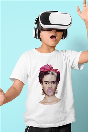 Frida Kahlo Baskılı Beyaz Unisex Çocuk Tişört