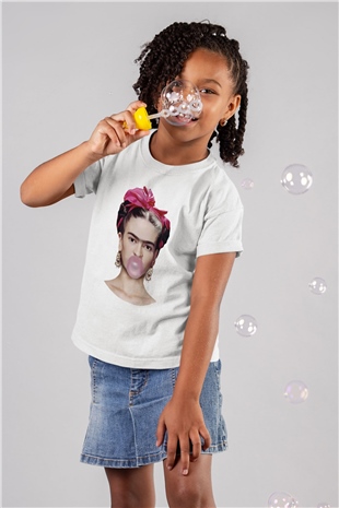 Frida Kahlo Baskılı Beyaz Unisex Çocuk Tişört