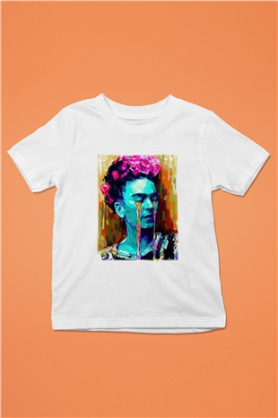 Frida Kahlo Baskılı Beyaz Unisex Çocuk Tişört