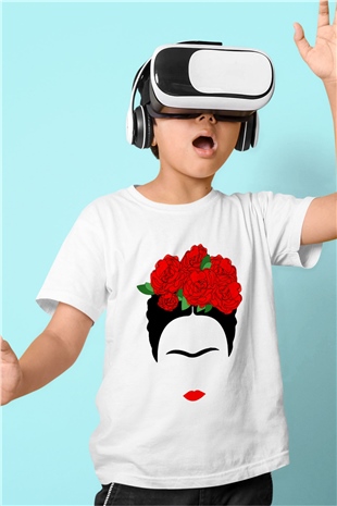 Frida Kahlo Baskılı Beyaz Unisex Çocuk Tişört