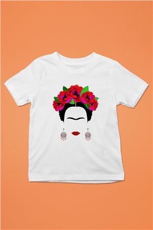 Frida Kahlo Baskılı Beyaz Unisex Çocuk Tişört
