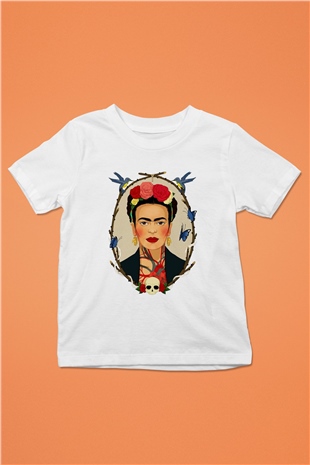 Frida Kahlo Baskılı Beyaz Unisex Çocuk Tişört