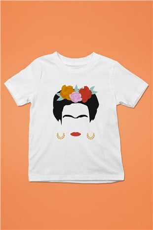 Frida Kahlo Baskılı Beyaz Unisex Çocuk Tişört