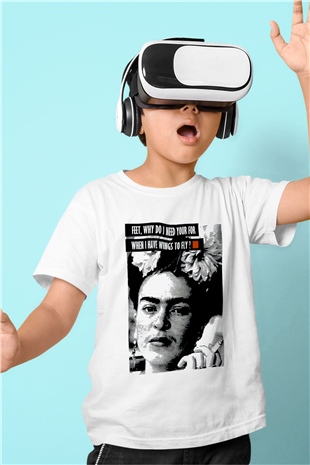 Frida Kahlo Baskılı Beyaz Unisex Çocuk Tişört