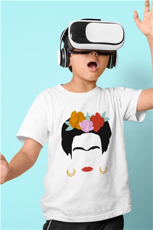 Frida Kahlo Baskılı Beyaz Unisex Çocuk Tişört