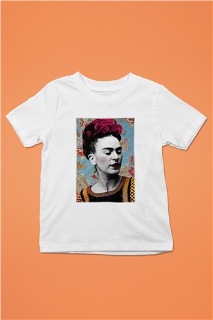 Frida Kahlo Baskılı Beyaz Unisex Çocuk Tişört