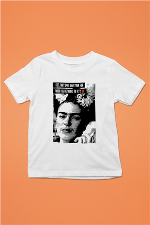 Frida Kahlo Baskılı Beyaz Unisex Çocuk Tişört