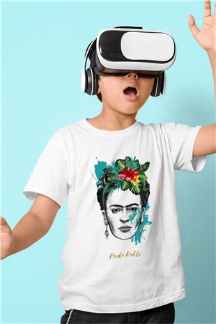 Frida Kahlo Baskılı Beyaz Unisex Çocuk Tişört