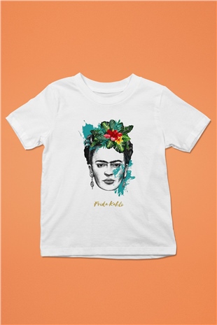 Frida Kahlo Baskılı Beyaz Unisex Çocuk Tişört