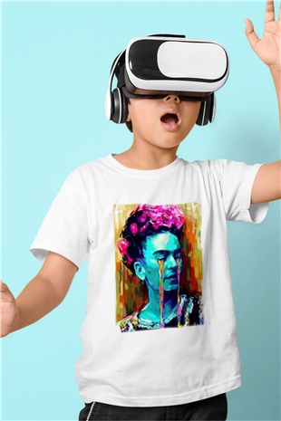 Frida Kahlo Baskılı Beyaz Unisex Çocuk Tişört