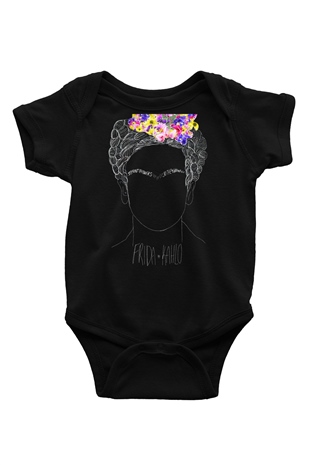 Frida Kahlo Baskılı Siyah Bebek Body - Zıbın