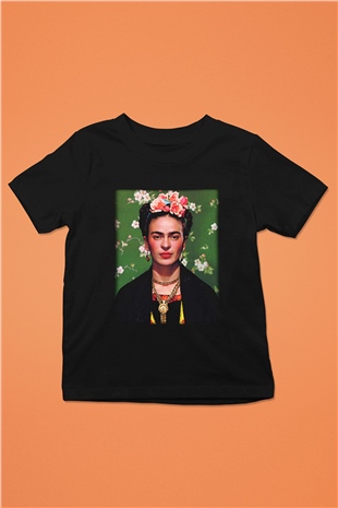 Frida Kahlo Baskılı Siyah Unisex Çocuk Tişört