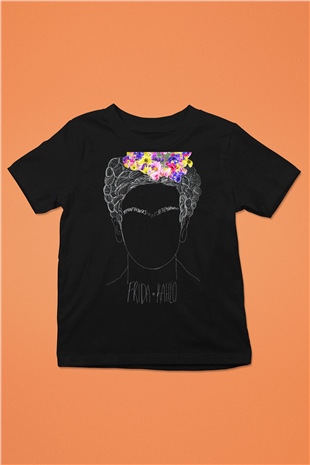 Frida Kahlo Baskılı Siyah Unisex Çocuk Tişört