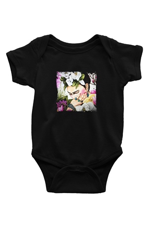 Frida Kahlo Baskılı Unisex Siyah Bebek Body - Zıbın