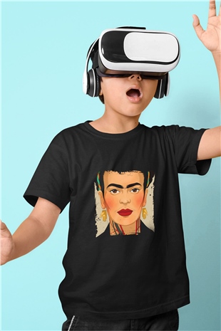Frida Kahlo Baskılı Unisex Siyah Çocuk Tişört