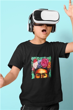Frida Kahlo Baskılı Unisex Siyah Çocuk Tişört