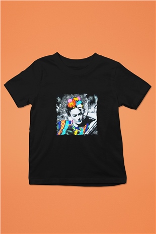 Frida Kahlo Baskılı Unisex Siyah Çocuk Tişört