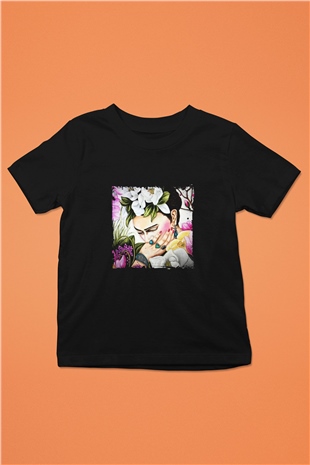 Frida Kahlo Baskılı Unisex Siyah Çocuk Tişört