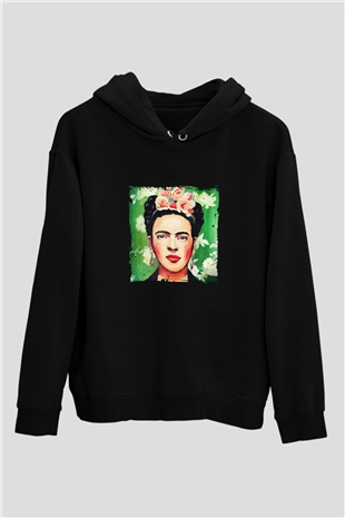 Frida Kahlo Baskılı Unisex Siyah Hoodie