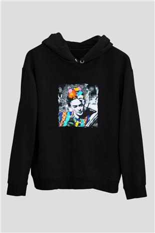 Frida Kahlo Baskılı Unisex Siyah Hoodie