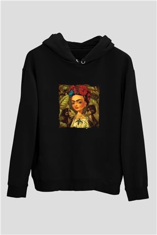 Frida Kahlo Baskılı Unisex Siyah Hoodie