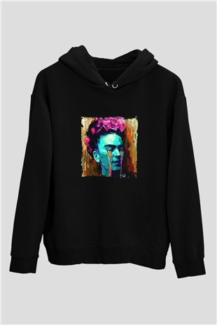 Frida Kahlo Baskılı Unisex Siyah Hoodie