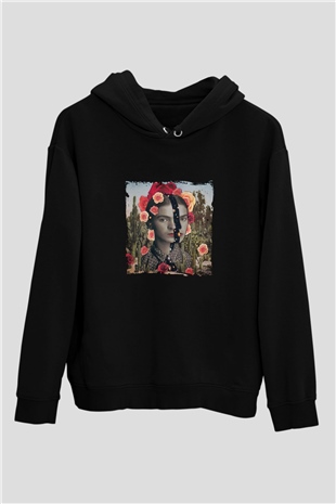 Frida Kahlo Baskılı Unisex Siyah Hoodie