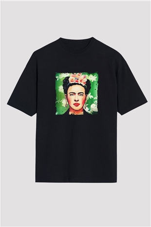 Frida Kahlo Baskılı Unisex Siyah Oversize Tişört