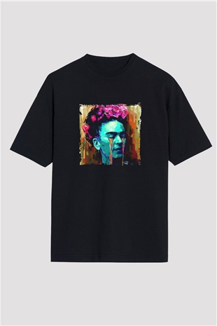 Frida Kahlo Baskılı Unisex Siyah Oversize Tişört