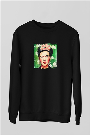 Frida Kahlo Baskılı Unisex Siyah Sweatshirt