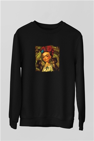 Frida Kahlo Baskılı Unisex Siyah Sweatshirt
