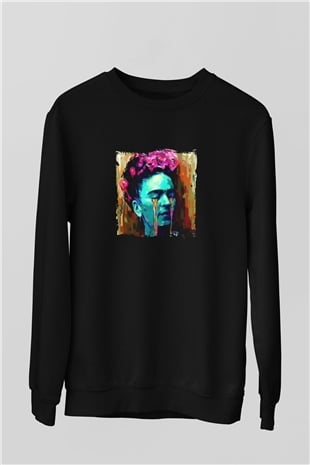Frida Kahlo Baskılı Unisex Siyah Sweatshirt