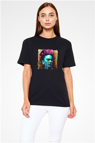 Frida Kahlo Baskılı Unisex Siyah Tişört