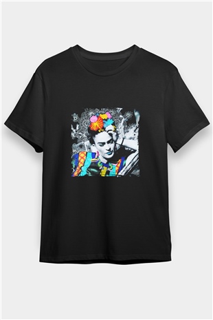 Frida Kahlo Baskılı Unisex Siyah Tişört
