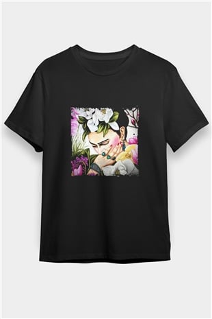 Frida Kahlo Baskılı Unisex Siyah Tişört