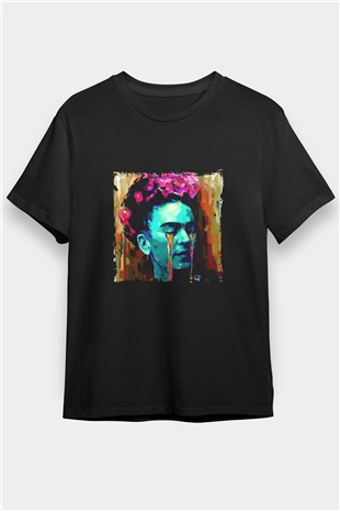 Frida Kahlo Baskılı Unisex Siyah Tişört