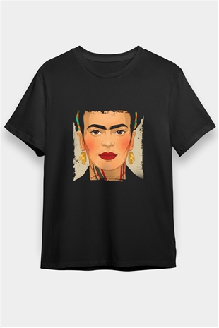 Frida Kahlo Baskılı Unisex Siyah Tişört