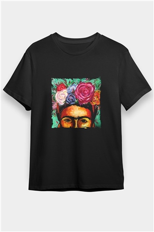 Frida Kahlo Baskılı Unisex Siyah Tişört