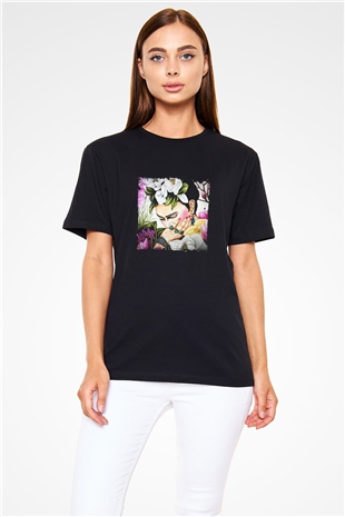 Frida Kahlo Baskılı Unisex Siyah Tişört