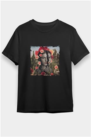 Frida Kahlo Baskılı Unisex Siyah Tişört