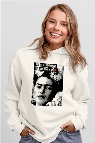 Frida Kahlo Beyaz Unisex Kapşonlu Sweatshirt