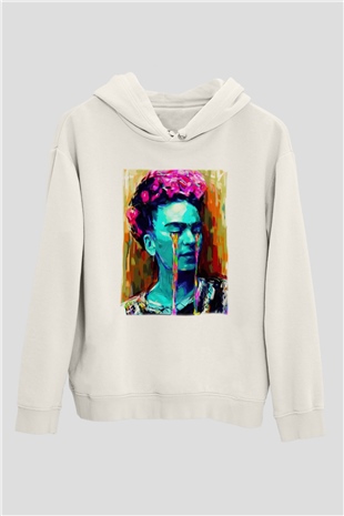 Frida Kahlo Beyaz Unisex Kapşonlu Sweatshirt