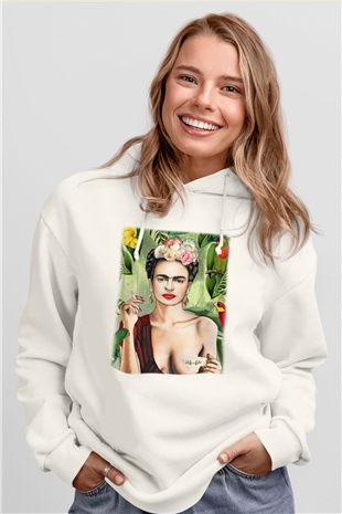 Frida Kahlo Beyaz Unisex Kapşonlu Sweatshirt