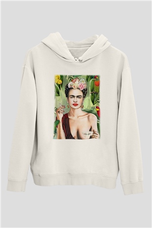 Frida Kahlo Beyaz Unisex Kapşonlu Sweatshirt