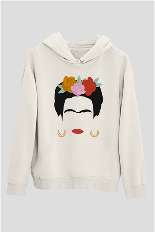 Frida Kahlo Beyaz Unisex Kapşonlu Sweatshirt